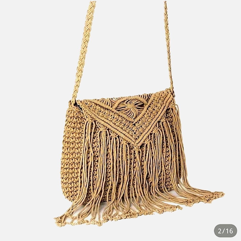 Bohemian Shoulder Bag Crocheted Crossbody Hippie purse 70s Style - Picture 15 of 16